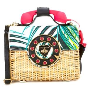 Betsy Johnson Wicker Retro Phone Bag Purse